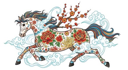 Floral Horse Chinese Art