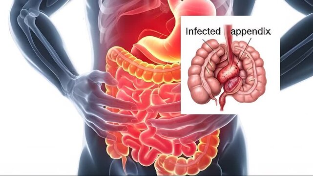 Human Digestive System and Infected Appendix Anatomy Medical