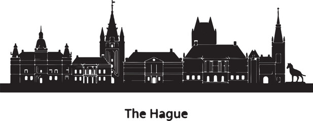 Obraz premium Netherlands the hague skyline silhouette famous buildings city panorama dutch architecture vector illustration