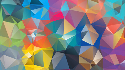 Obraz premium Abstract low poly geometric background with vibrant multicolor rainbow gradient. Modern futuristic polygonal triangular wallpaper for creative graphic design and web.