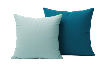 Two pillows in blue and light blue cushions isolated on a transparent background