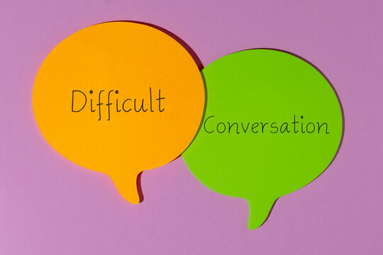 Speech bubbles with text Difficult Conversation. Communication challenges, relationship conflict concept.