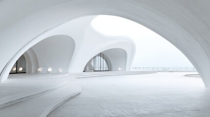 Fototapeta premium A modern architectural interior featuring smooth, flowing lines and a minimalist design, creating an open and airy atmosphere.