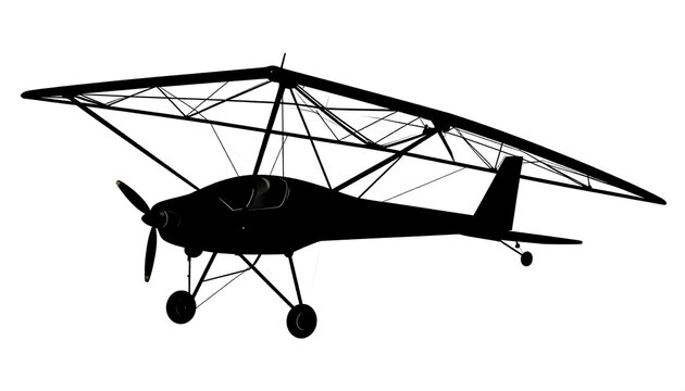 Silhouette of a small ultralight aircraft with a complex wing structure