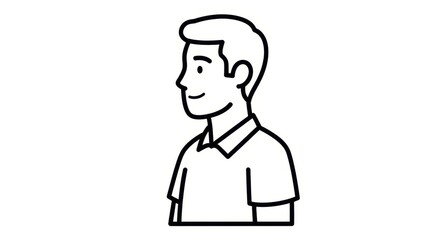 Obraz premium Smiling man in polo shirt, simple outline illustration, profile view