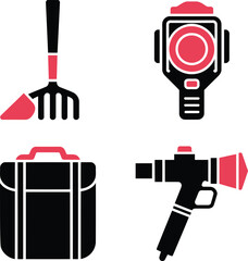 Obraz premium Black and red of tools and equipment white