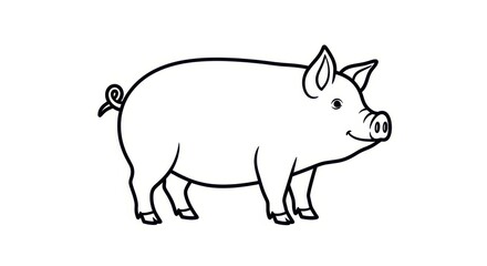 Fototapeta premium Simple Outline Drawing of a Happy Pig