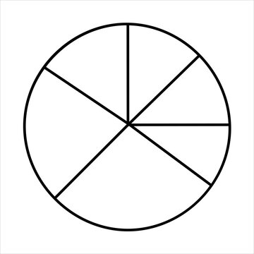 A black and white illustration of a circle divided into six unequal sectors by straight lines originating from the center.