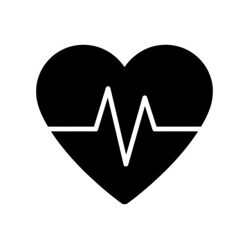 A stark black heart graphic contains a white electrocardiogram line symbolizing life and health presented as a silhouette high quality professional detailed modern