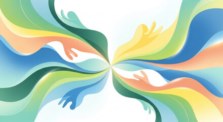 Obraz premium Colorful abstract hands reaching out in harmony and unity concept