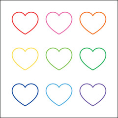 Decorative colorful heart symbols conveying love, kindness, happiness, and emotional diversity, isolated on white for creative design projects. Shape 01.