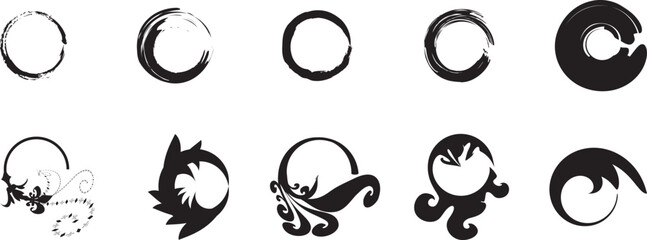 borderGrunge circle frames. Hand drawn grunge circles with rough brush texture and ink splash effect. Grunge round shapes. Grunge banner collection. , distressed, draw, presentation, artistic, stain, 