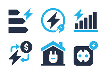 Energy Consumption and Cost icon set. Solid glyph series icons