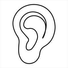 Obraz premium Simple black and white line art illustration of a human ear, showing its outer structure, curves, and anatomical features.