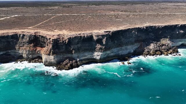 Great Australian Bight, Nullarbor Plain, South Australia &ndash; 4K aerial drone footage of dramatic coastal cliffs, turquoise ocean and rugged wilderness