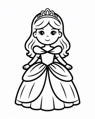 Joyful cartoon princess outline, perfect for coloring and designs