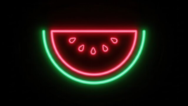 Vibrant neon watermelon slice glowing sign with modern abstract fruit design for summer