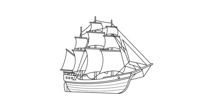 Vintage Sailing Ship Silhouette Vector Illustration