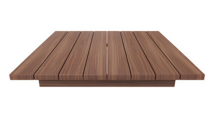 Brown wooden table with slatted top for outdoor or indoor use