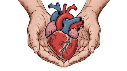 Hands cradling a human heart with care and compassion