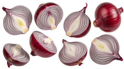 Fresh red onions sliced and whole for cooking and recipe use