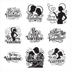 Minimal Be My Valentine Decorative Heart Swirl Vector Art