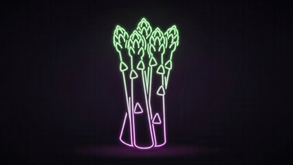 Naklejka premium Vibrant neon asparagus bundle glowing with digital energy on a dark background icon illustration
