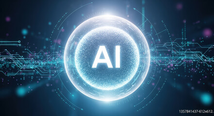 Fototapeta premium Artificial Intelligence Innovation A Futuristic Sphere of Digital Connectivity and Technological Advancement, Representing the Power of Machine Learning and Neural Networks