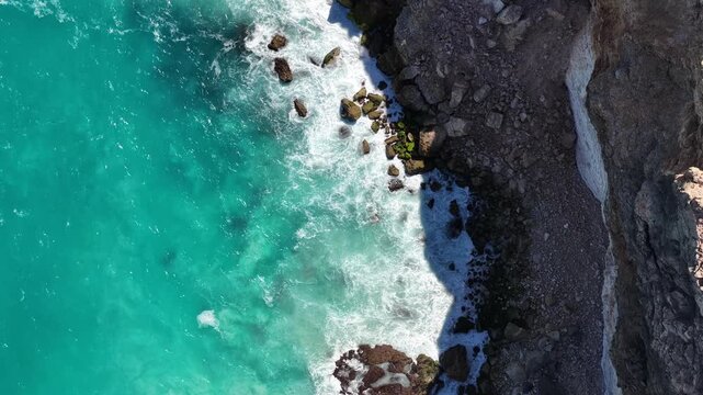 South Australia coastline &ndash; 4K aerial drone footage of turquoise ocean waves crashing against rugged rocky shore and coastal cliffs