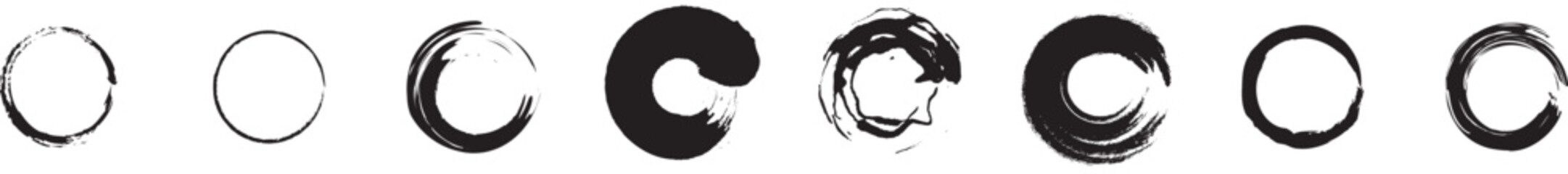 Grunge circle frames. Grunge round shapes. Grunge banner collection. Hand drawn grunge circles with rough brush texture and ink splash effect. Abstract black paint brushstroke circles pack