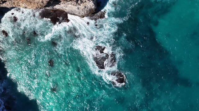 South Australia coastline &ndash; 4K aerial drone footage of turquoise ocean waves crashing against rugged rocky shore and coastal cliffs