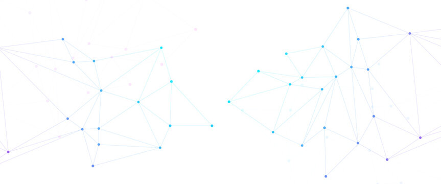 Network Data Flow. Big Data Visualization Technology Flow With Neural Network. Triangle Polygon Data Network Technology Connect Lines And Dots On Transparent Background