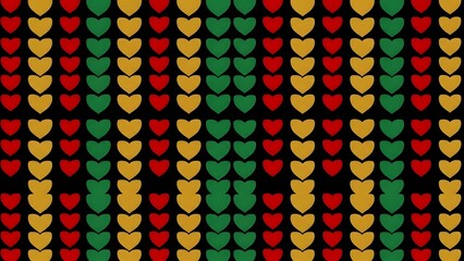 Colorful heart pattern in red, green, and yellow on a black background