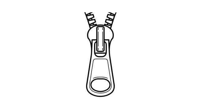 Detailed illustration of a zipper puller, isolated on a white background, showcasing intricate design and monochrome style