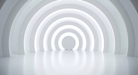 Obraz premium Modern minimalist architecture with sleek white arches and ambient lighting