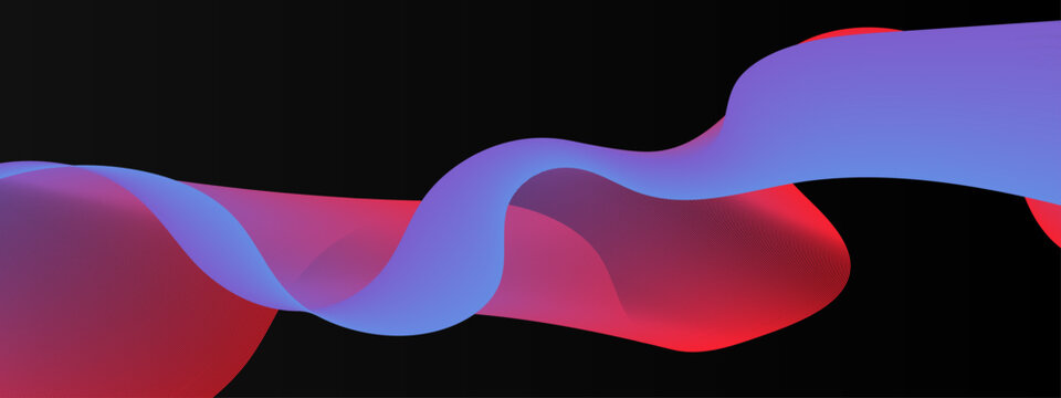 Dynamic red and blue mesh wave with digital net texture on black background for gaming and technology concept