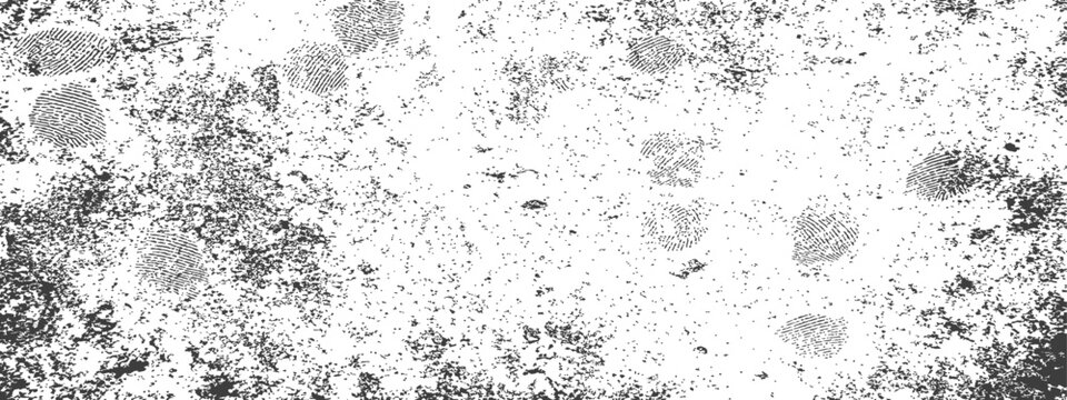 Grungy black and white texture background with multiple human fingerprints and distressed dirt splatters crime evidence vector illustration
