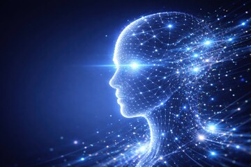 Obraz premium Futuristic human head with glowing neural network connections