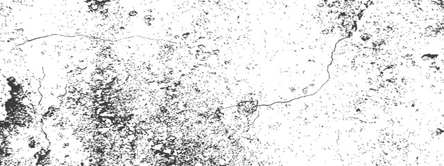 Black and white grunge distress vector texture Cracked plaster wall overlay background Rough vintage surface noise pattern