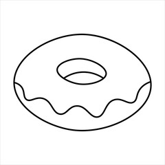 A simple, clean line drawing of a frosted donut with a wavy icing design.