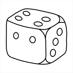 A black and white line drawing of a single six-sided die showing the numbers four, three, and five on its visible faces.
