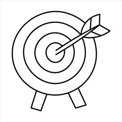 A simple black and white line drawing of a target with an arrow hitting the bullseye, representing accuracy and success.