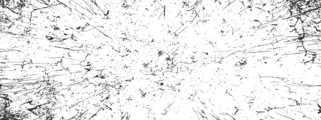 Obraz premium High contrast black and white grunge texture vector overlay with scratched dust and radial distortion effect