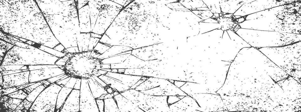 Black and White Shattered Glass Texture Overlay Vector Background Grungy Distress Broken Screen Effect