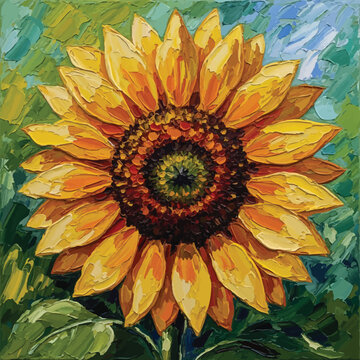 Vibrant impasto painting of a single sunflower bloom