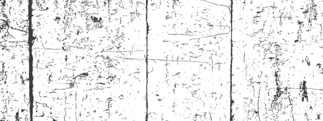 Obraz premium Distressed grunge vector overlay background texture of worn wood planks black and white scratch effect