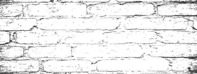 Grunge Vector Brick Wall Texture Overlay Distressed Black and White Background Rough Old Masonry Surface Pattern