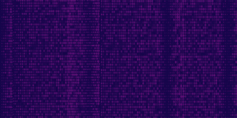 Purple abstract pixel texture bg video screen. Tv pattern background with square noise effect. Futuristic broadcast neon gradient banner for television. © Rejeki