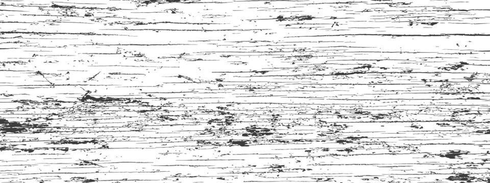 Distressed Horizontal Wood Grain Vector Texture Grunge Overlay Effect Black and White Rough Surface Background