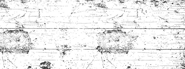 Obraz premium Black and White Vector Grunge Texture Overlay with Distressed Cracks and Wood Planks Effect